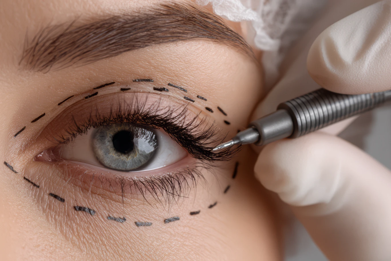 cosmetic eyelid surgery eye with surgical markings for blepharoplasty eyelid surgery